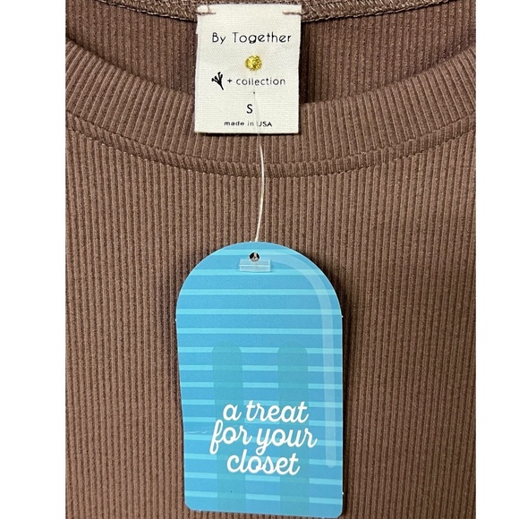 By Together Bodycon Mini Dress Brown Ribbed Ruched Long Sleeve Trendy‎ Sexy New - Picture 6 of 10